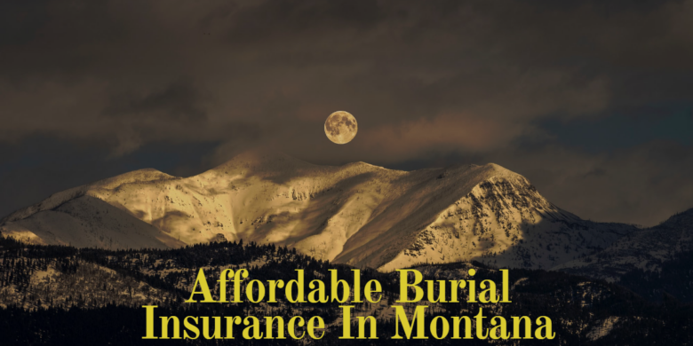 Graphic representation of an affordable burial insurance policy in Montana, marked with a savings symbol and the Montana state outline.