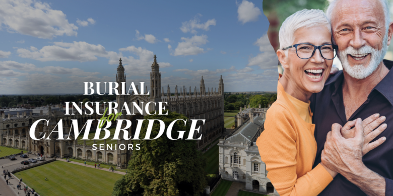 Image of iconic Cambridge architecture in the background, with a focus on a senior couple and compassionate hands, signifying thoughtful end-of-life planning options for seniors in Cambridge.