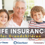 Grandfather and grandchildren smiling because they just got life insurance